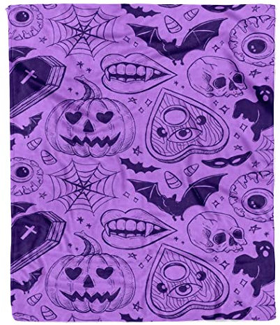 Violetpos Dick Decke Weich Wärme Gemütlich Fleece Sofadecke Halloween Kürbis Fledermaus Sarg Lila 150 x 200 cm