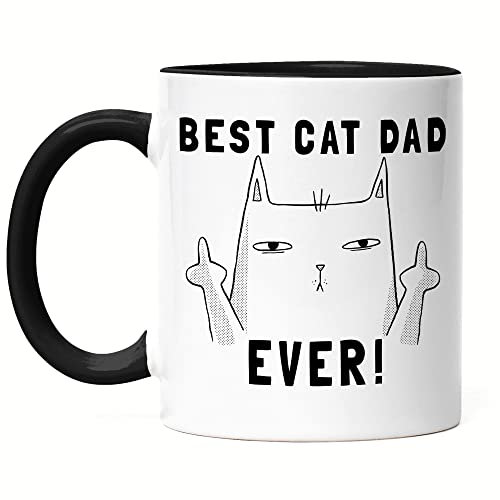 Hey!Print Best Cat Dad Ever Tasse Schwarz Lustig Katze Spruch Cat Katzenliebhaber Katzenbesitzer Ironie Katzen-Papa