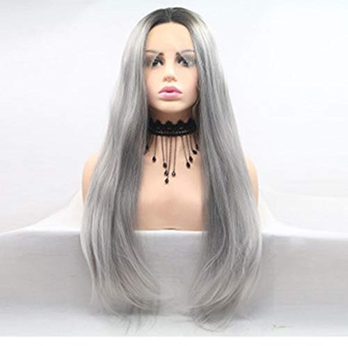 Pkfinrd Pelucas Largo Curio Cabello Plata Gris Temperatura Alta Temperatura Peluca de Fibra Química Wig
