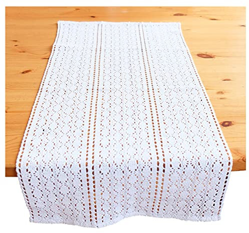 heimtexland ® Tischdecke Häkelspitze Landhaus Tischdeko Vintage Häkelborte Weiß Typ793 Tischläufer 40 x 90 cm