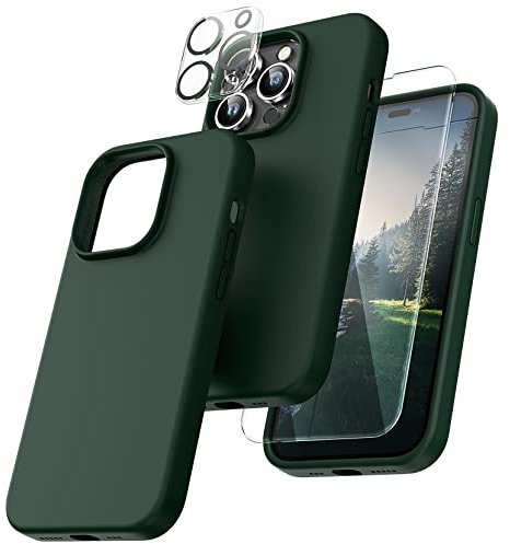 TOCOL Silicone for iPhone 14 Pro Case 6.1-Inch, Liquid Silicone Multi-Color Slim Silky-Soft Touch Anti-Scratch Shockproof Protective Phone Cover, Alpine Green