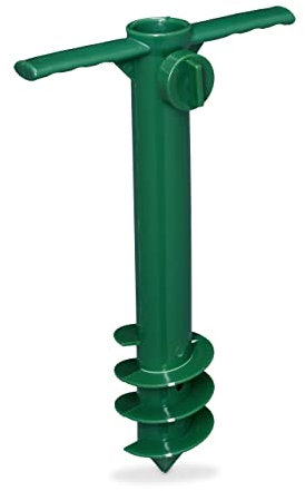 Relaxdays Puntale Reggi Ombrellone e Stendini, Trivella a Vite, Infilare e Avvitare, Aste Fino a 19-32 mm, Verde, 37,5 x 23,5 x 7,5 cm