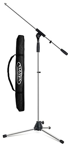 Pronomic Mikrofonständer MS-25C Pro Bag Set - Galgen in Länge und Neigung verstellbar - Robuste Klemmen und Schrauben - 2 Kabelklemmen und Reduziergewinde - Spar-Set mit passender Tasche - Chrom