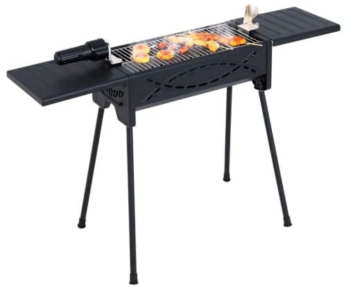 TANGZON Portable Charcoal Grill, Lightweight Stainless Steel BBQ Smoker Grill with Electric Roasting Fork, Adjustable Trays & Detachable Legs, Outdoor Carbon Oven for Camping, Picnic and Traveling