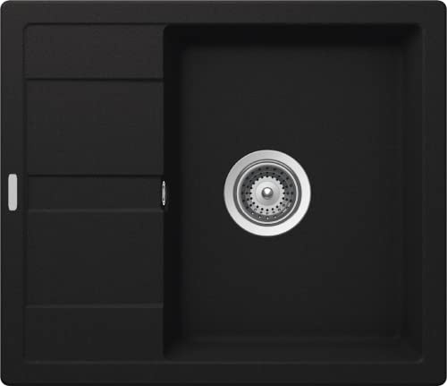 Victory S580 Granitspüle 58x50cm Küchenspüle Einbau Spülbecken ab 45/50er Schrank inkl. Drehexcenter Made in Germany (deep black)