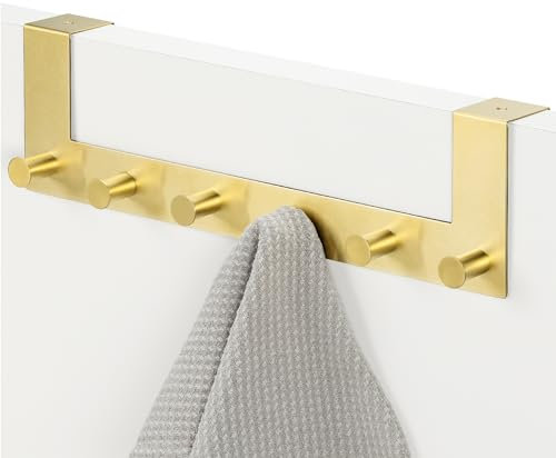 Navaris Porte-manteau pour portes - Patère à accrocher avec 6 crochets doré en inox 39 x 11 x 4,5 cm - Rangement manteau veste peignoir serviette