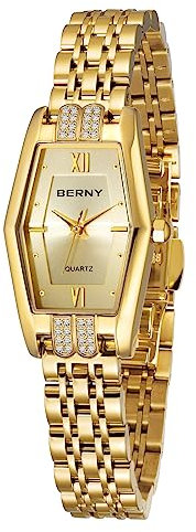 BERNY Gold Uhren für Frauen Hexagon Damen Quarz Armbanduhren Edelstahl Band Kleine Analoguhr Luxus Armband