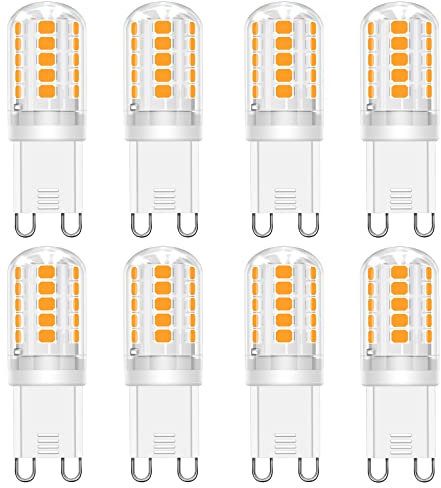 8 Stück G9 LED Lampe warmweiß, G9 3W 2700K, LED Leuchtmittel 3W entspricht 30W-40W Halogenlampe, G9 Glühbirne 360LM Lampen AC 220V kein Flackern, nicht dimmbar, Enegiesparende G9 kleine Birne
