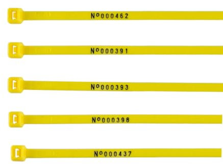 100 x Numbered Cable Ties 200mm Printed Nylon Zip Ties, Stock Numbering (200mm, Yellow)