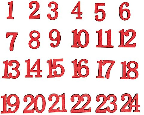 Rayher Adventskalender-Zahlen, 2 cm, rot, Btl. 24 Stück, Holzzahlen 1-24, mit Klebepunkt, Zahlen für Adventskalender, 46709287