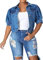 Lazutom Women's Casual Short Sleeve Cropped Denim Jacket Puff Sleeve Button Down Jean Jacket