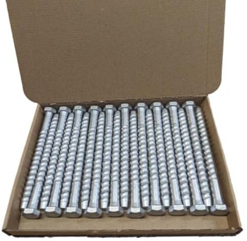 AJ Fixings - Pack 20 Concrete Masonry Bolts - Self Tapping Anchor Screw - Hex Head Galvanised Exterior for Brick/Stone/Concrete (10 x 100mm)