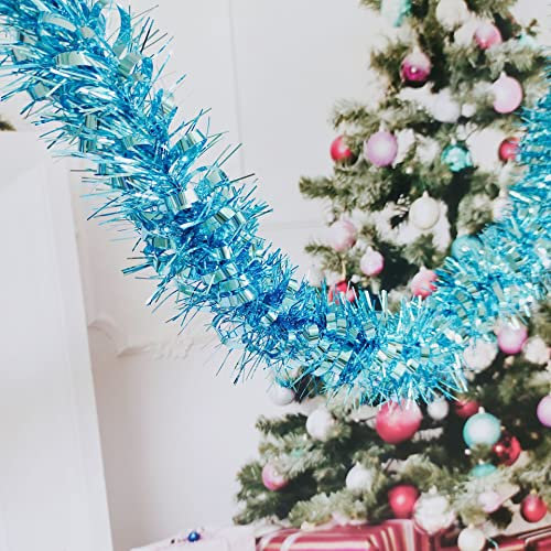 5 PCS Weihnachtsdeko Girlanden,2M Weihnachtsgirlande Künstliche Dekogirlande Lametta Girlande für Christbaumdeko Festival Geburtstag im Freien drinnen Kamin Treppen Dekoration,Hellblau