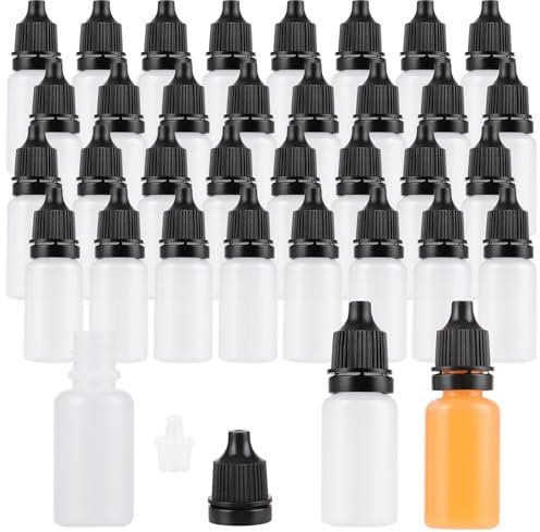 LDHHYH 200 Pack 10ml Eye Dropper Bottles, Plastic Squeezable Translucent Liquid Empty Bottles with Cap and Removable Plug