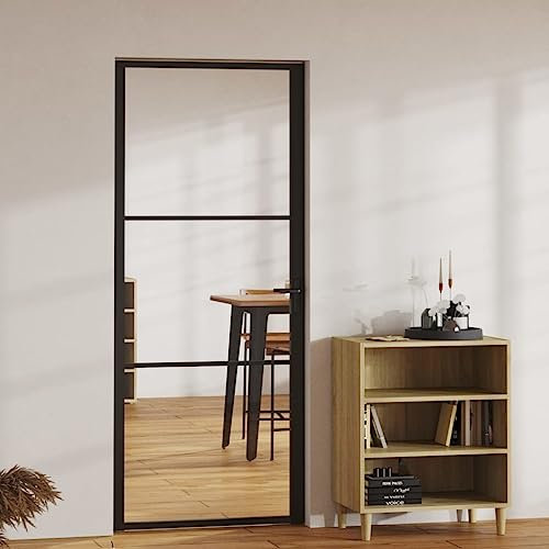 Porte Intérieure en Verre, Porte Vitrée pour Cuisine Salle de Bain Porte intérieure Verre ESG et aluminium 83x201,5 cm Noir