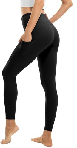Friptspyg Damen Hose Scrunch Yogahose Leggings mit Taschen V High Waist Tight Laufend Fitness Workout Training Sportleggings, Schwarz M