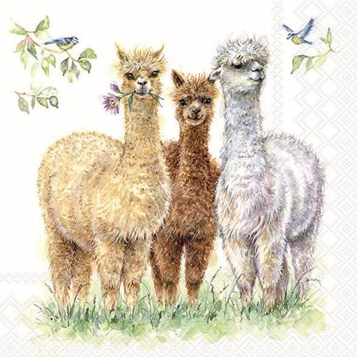 20 Servietten Tiermotive Alpakas treffen sich als Tischdeko. Papierservietten mit Motiv. Auch für Decoupage und Serviettentechnik 33x33cm