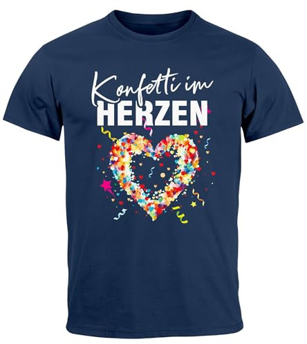 MoonWorks® Herren T-Shirt Fasching Karneval Konfetti im Herzen Kostüm-Ersatz Verkleidung Faschingskostüme Männer Funshirt Variante 2 Navy XL