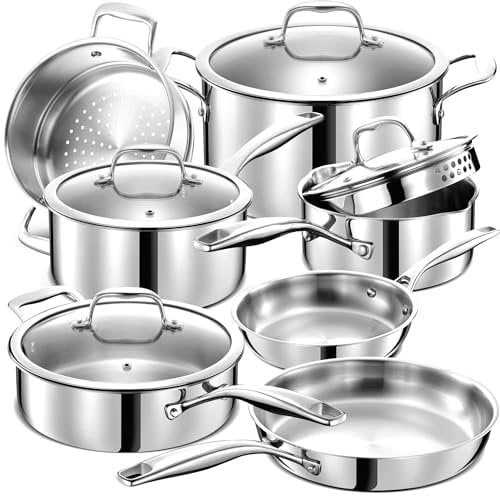LEGEND COOKWARE 3 Ply Stainless Steel Pots and Pans Set | 11-Piece w/Glass Lids, Non-Toxic, Induction, Oven Safe | Best 18/8 Full Clad, Premium Kitchen Cooking, Chef Quality | PFOA, PTFE & PFOS Free