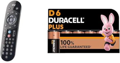 Original SKY Q Voice Remote Control - Compatible with Sky Q 1TB or 2TB box plus the Sky Q Mini box & Duracell Plus D Batteries (6 Pack) - Alkaline 1.5V - 100% Life Guarenteed