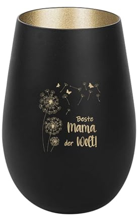 Der-Porzellan-Laden Windlicht mit Gravur Beste Mama der Welt Schwarz Gold | Teelichthalter aus Glas mit Spruch Tischdeko modern