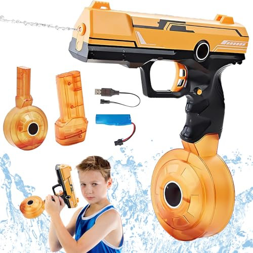 Pistola de Agua Automática, 450cc+58cc Pistola de Agua Eléctrica para Adultos y Niños, Pistola de Agua de Gran Capacidad, Pistola de Agua de Largo Alcance, para Piscina de Verano (Amarillo)