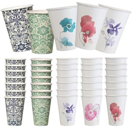 Mecup Bicchieri in Carta, Bicchieri Monouso, 200 Pezzi, Tazza Caffè 200 ml, Usa e Getta, Fantasia Damascato Blu, Per Bevande Calde e Fredde, Igienici, Biodegradabili