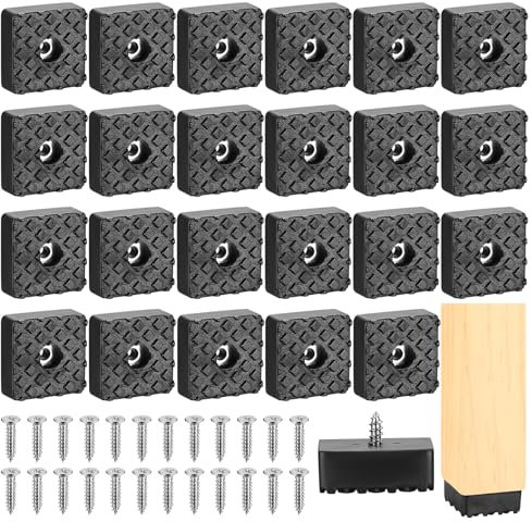 24 Piezas Patas de Goma Atornillables, Protectores de Muebles de Goma Negros, Topes de Goma Cuadrados para Sillas de Jardín, Antideslizantes, Protección Duradera con Tornillos, 30x30mm