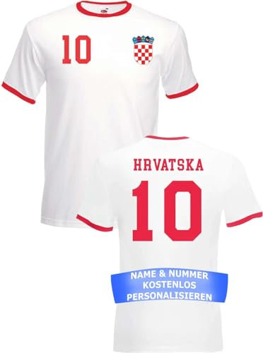 Herren T-Shirt Kroatien Trikot WM 2026 Personalisiert mit eigenem Namen + Nummer - Weiß XL