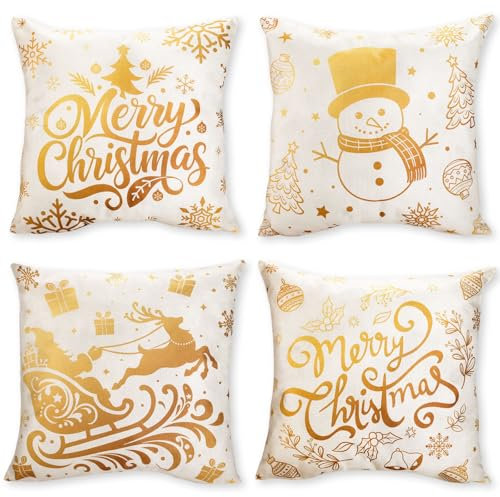 Kesote Kissenbezug Weihnachten Kissenhülle 45x45 cm Gold Dekokissen Deko (4 Stück)