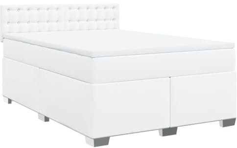 vidaXL Boxspringbett, Doppelbett mit LED Matratze Matratzenauflage, Bettgestell mit Lattenrost Kopfteil, Polsterbett Bett für Schlafzimmer, Weiß 160x200cm Kunstleder