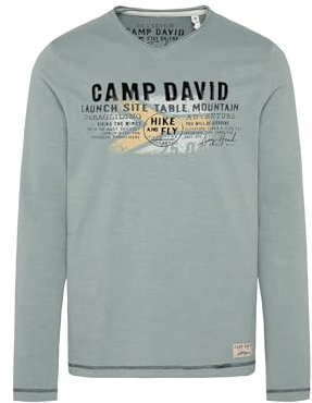 Camp David Herren Longsleeve mit Flockprint Teal XXL