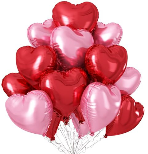 Pink Red Heart Balloons,12Pcs 18 Inch Light Pink Foil Love Heart Shaped Balloons for Valentines Day Birthday Wedding Engagement Anniversary Party Graduation Baby Shower Decorations