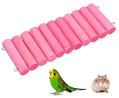 Wooden Pet Stand Bracket Swing-Bed Toy for Squirrel Sugar Glider Hamster Parrot Pink