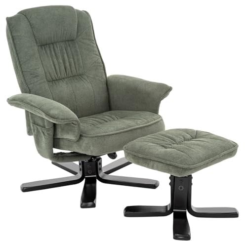IDIMEX Fauteuil relax Charly avec tabouret pivotant inclinable vert [Charge maximale 100 kg] pour salon, fauteuil TV, fauteuil TV avec fonction allongée, fauteuil rembourré et tabouret