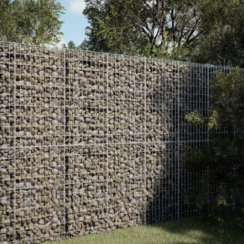 Hovothy Garten Gabione mit Deckel Gartenmauer Gabionen Gitter Gabionenwand Gabionenkorb Steinkorb Steingabione Mauer Gabione aus Metall Pflanzenwand Silbern 100x100x200 cm Rostfreier Eisendraht