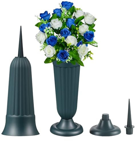 2 Piezas Jarrón para Tumba con Estaca, Plástico Jarrones Cementerio, Blanco Jarrones de Cementerio, para el Uso de Flores Húmedas o Secas como Decoración de Tumbas o para Uso Diario