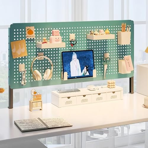 FSADYANG Panneaux Perforés, Panneau Perforé à Clipser, en Acier au Carbone, Réglable en Hauteur, avec Pieds en Acier, Vert, 80 x 40 cm, pour Bureau, Cuisine, Zone de Jeu, Rangement des Outils