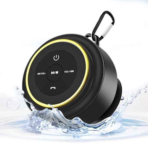 Kebrela Bluetooth Shower Speaker with Carabiner, Portable Bluetooth Speakers with Suction Cup, IP67 Waterproof, Wireless, Floating, for Camping Beach Travel, Gift for Men, Women