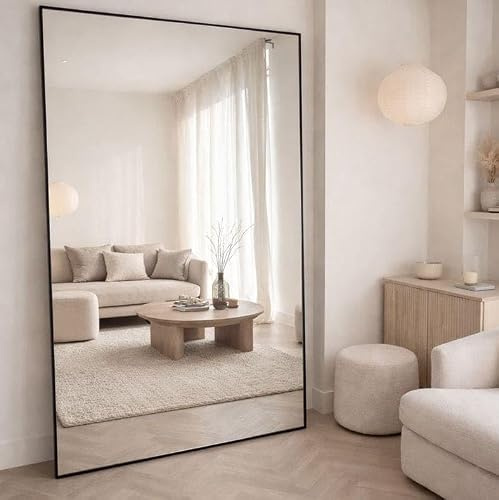 Jobu Extra Large Wall Mirror, Oversized Full Length Rectangular Black Metal Frame Mirror for Bedroom, Gym & Hallway, 200x120cm