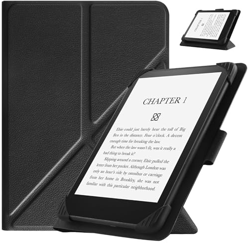 HGWALP Universellt fodral för 6,8 tum 7 tum eReaders, smalt PU folio fodral skydd med stativ kompatibelt med 6,8 tum 7 tum Kindle Paperwhite/Kobo/Voyaga/Lenovo/Sony E-läsare, svart