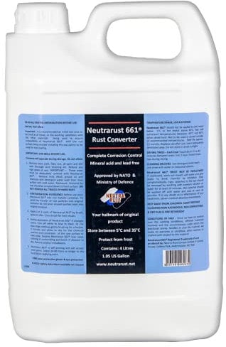 Neutrarust 661® Rust Converter - The Original Water based & Non-Hazardous. MOD & NATO Approved (4 Litre) 10-12 square metres per litre
