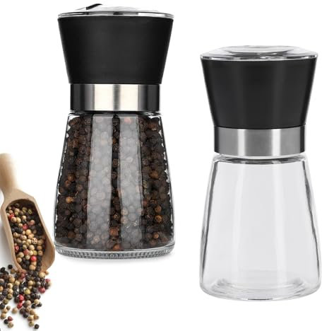 Moulin à Epices, 3 Pièces Moulin à Poivre et Sel, Moulins à sel Rechargeables, Moulins à Epices en Acier Inoxydable, Set de Broyage, Réglable Manuellement, pour les Poivre et le Piment, Noir
