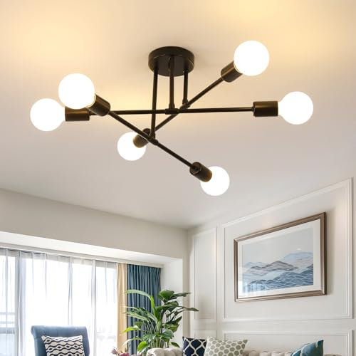 Comely 6 Flammig Deckenleuchte Vintage, E27 Sputnik Industrielle Retro Kronleuchter, Deckenlampe Schwarz für Wohnzimmer Esszimmer Flur Restaurant Schlafzimmer