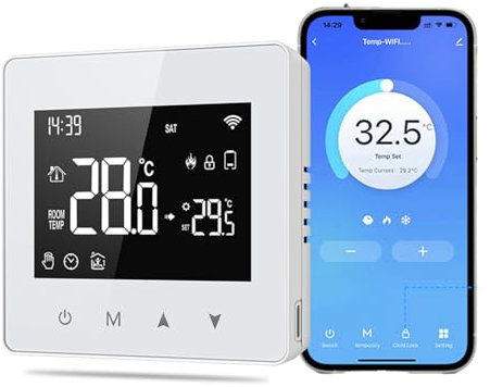Termostato WiFi, Termostato Smart per Caldaia, Termostato a batteria, Termostato da Parete Intelligente Compatibile con Alexa e Home