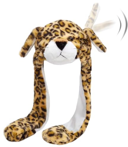 Hpfulseazn Ear Moving Jumping Warm Plush Animal Hats Movable Dancing Ear Flap Hat Earflaps Movable Fluffy Cap(Leopard)