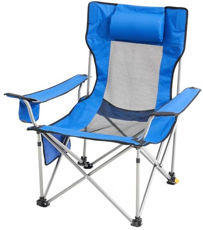 VEVOR Chaise de Camping Inclinable Portable, Capacité de Charge 150 kg, 4 Positions avec Repose-pieds, Porte-gobelet, Poche Latérale, Appui-tête, pour Maison, Camping, Pêche, Activités Plein Air, Bleu