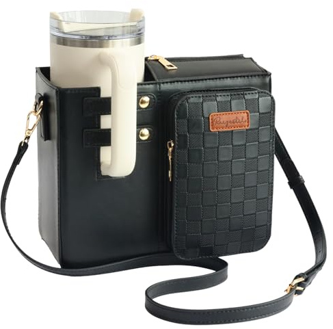Bag Crossbody for Stanley Cup Purse, Water Bottle Bag Holder Crossbody with Stanley Cup, Adjustable Women Shoulder Strap Bag (Black)