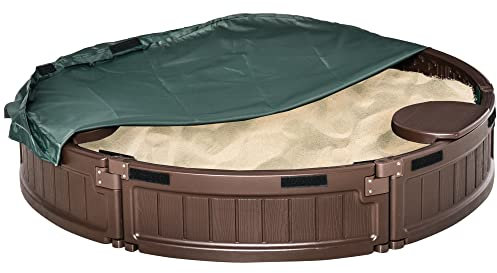 Outsunny Kindersandkasten +3 Jahre Runder Kindersandkasten mit Deckel und Sitzen Outdoor Sandkasten Ø123x22,5 cm Braun