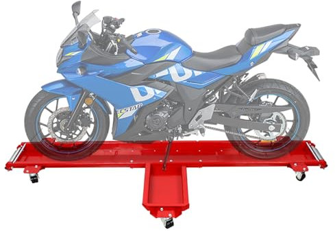 Guida di Stoccaggio Moto Rack Di Spostamento Moto Carrello Moto Con 5 Ruote Capacità Di Carico 567 Kg Carrello Rotolante Per Motocicletta, Moto E Motocross, Garage,Rosso